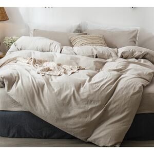 MooMee Bedding Duvet Cover Set Textured Heathered Tannish Linen Grey King 104X90